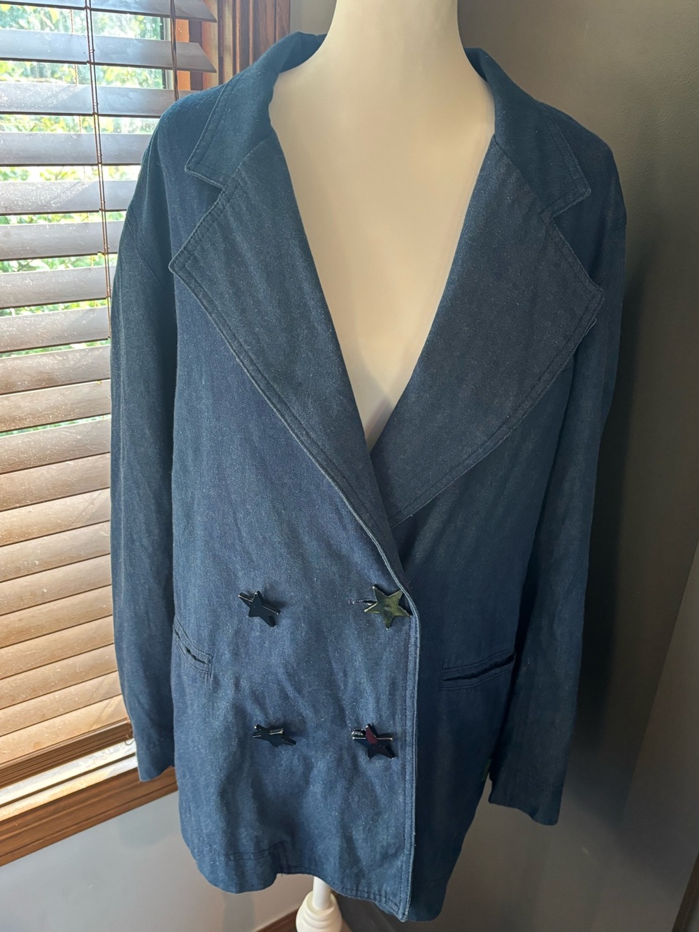 Vintage BIS by George Ewing Denim Blazer Jacket Star Buttons Women’s 10